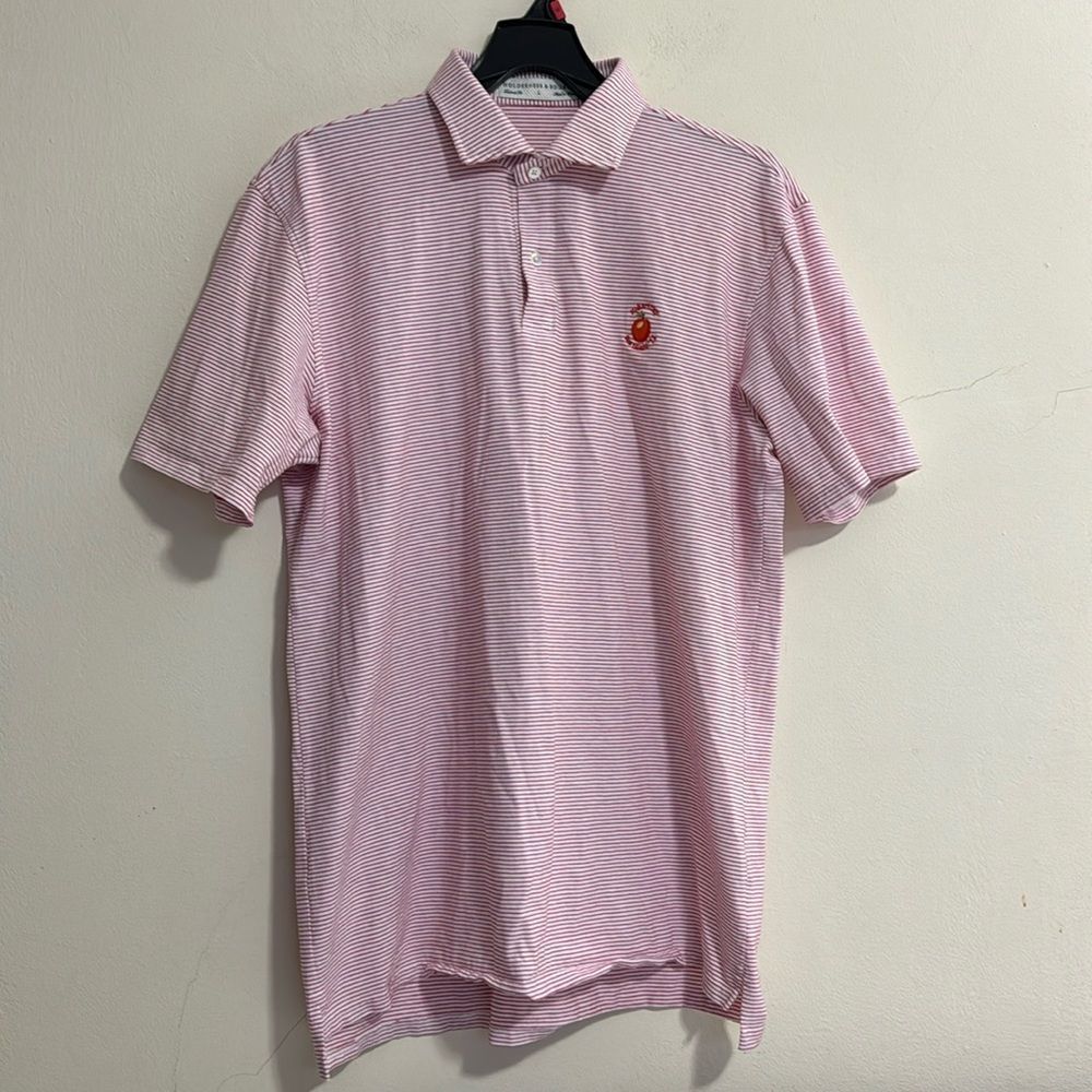 Holderness & Bourne Men L Shirt Sleeve Pink/White Strip Polo Shirt Tailored Fit